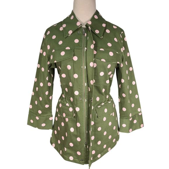 Halogen x Atlantic-Pacific Olive Green Polka Dot Utility Jacket Size Small NWOT - Picture 5 of 14